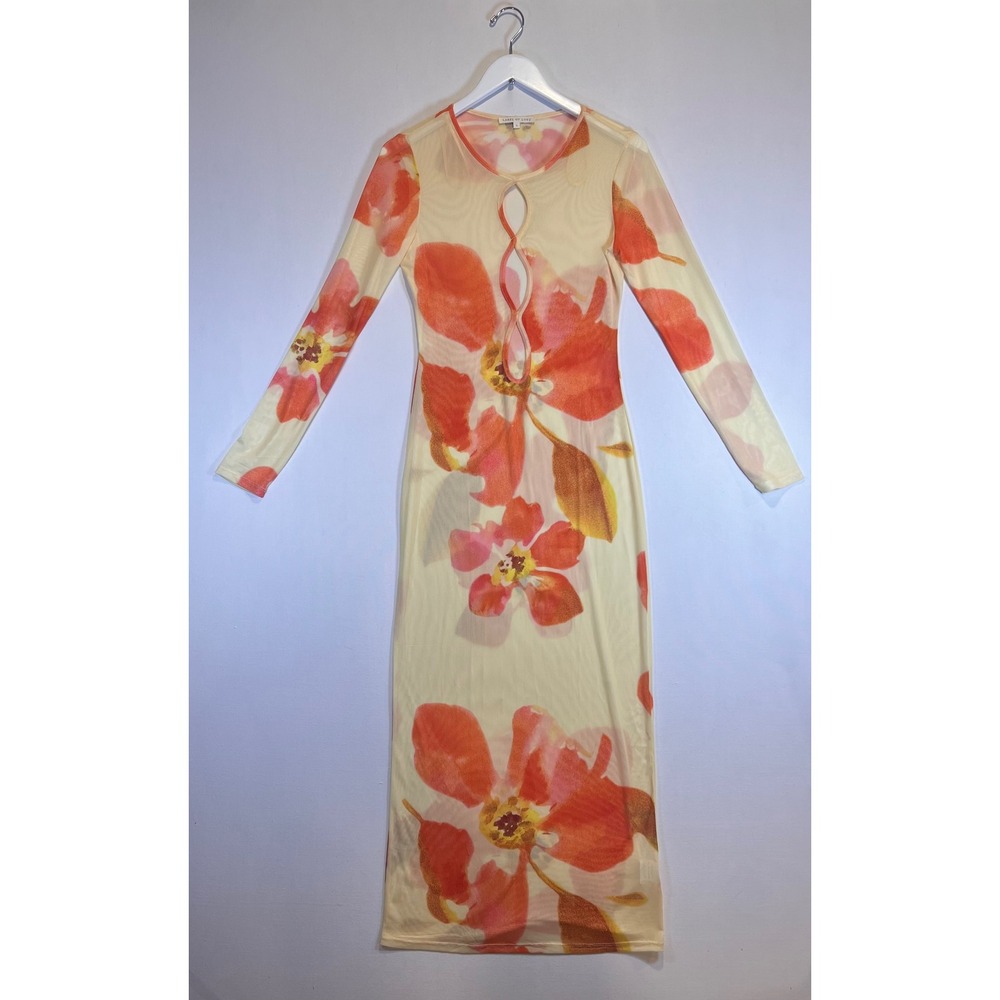 Label of Love Maxi Dress Womens Small Mesh Floral Keyhole Cutout Boho Size Large
